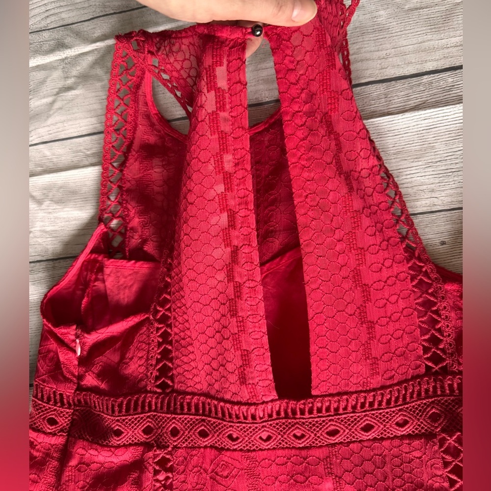 Free People Red Lace Cutout Fit & Flare Dress Size 10 Boho - Picture 11 of 11